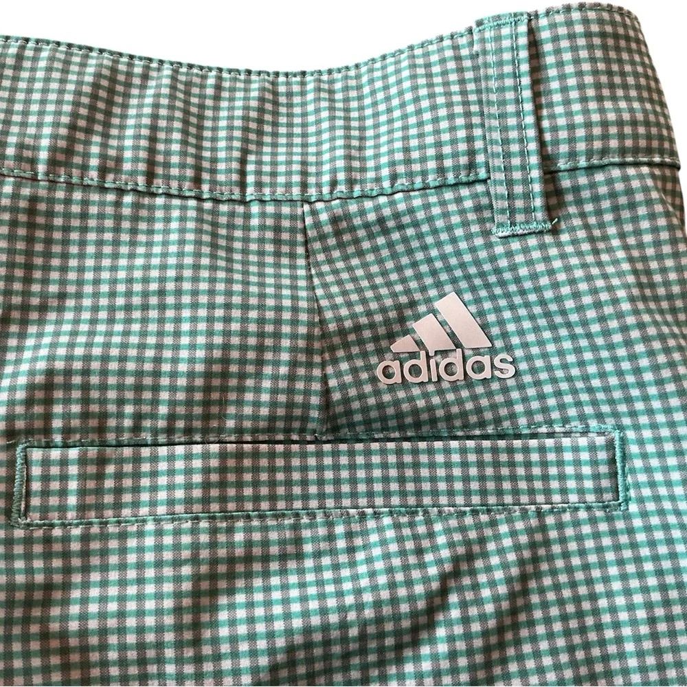 Adidas Men’s Golf Shorts Green White Gingham Polyester Blend Size 36